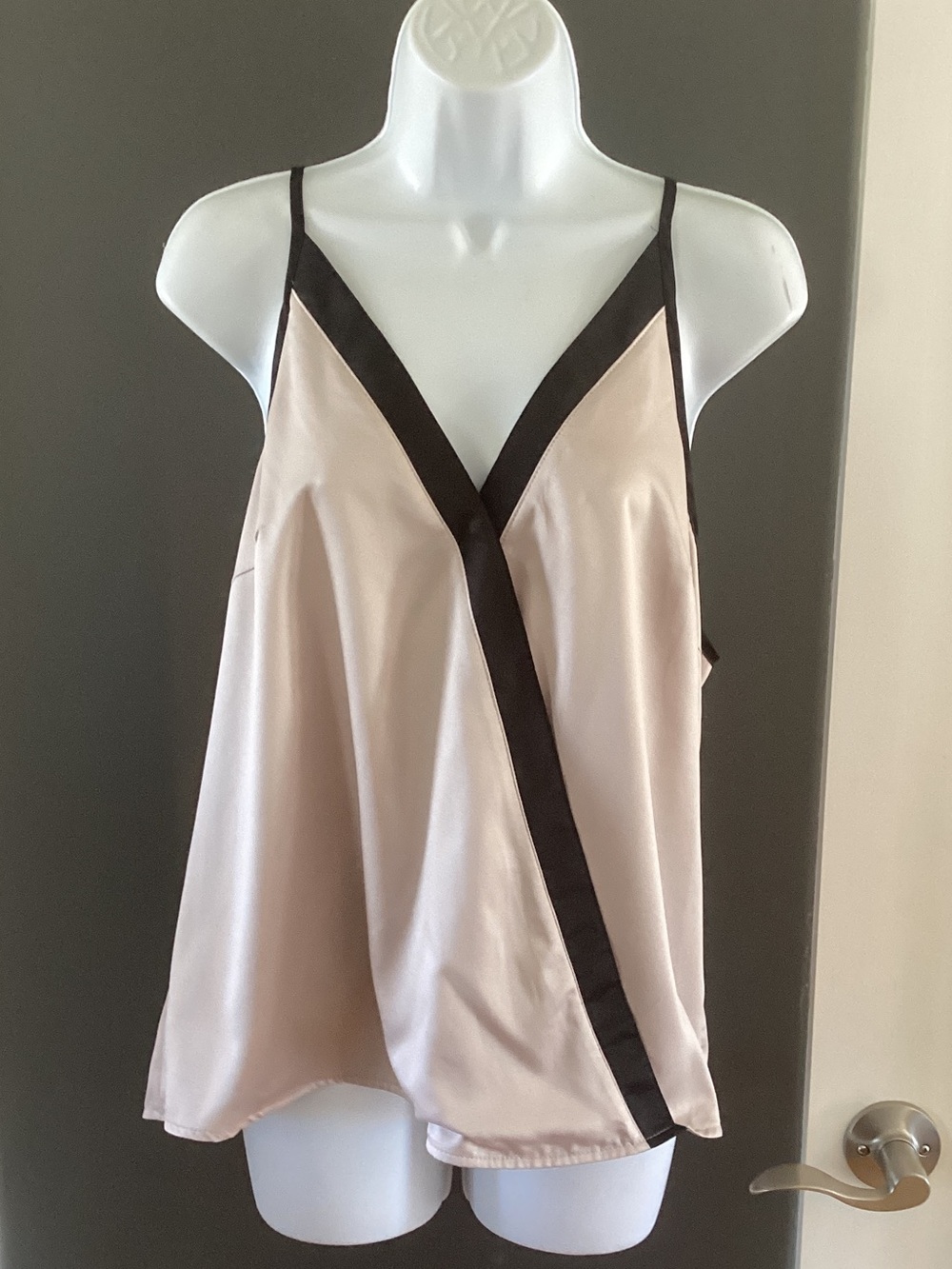 Satin V-Neck Cami with Contrast Trim - Blush